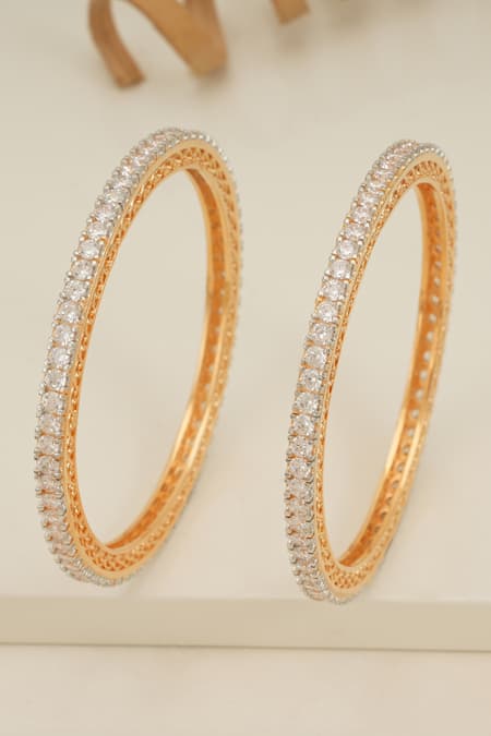 Smars Jewelry_Gold Plated Crystals Cubic Zirconia Studded Bangles Set _Online_at_Aza_Fashions