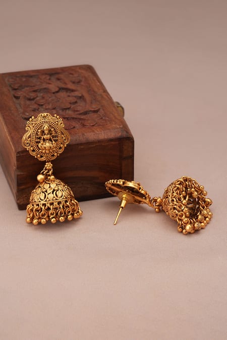 Buy_Smars Jewelry_Gold Plated Beads Goddess Laxmi Motif Choker Set _Online_at_Aza_Fashions