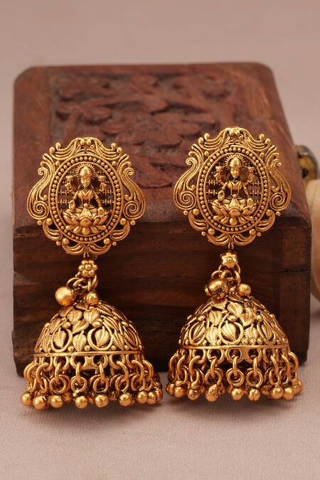 Shop_Smars Jewelry_Gold Plated Beads Goddess Laxmi Motif Choker Set _Online_at_Aza_Fashions