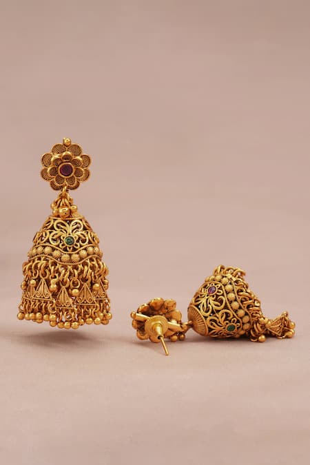 Buy_Smars Jewelry_Gold Plated Stones Floral Jaal Carved Necklace Set _Online_at_Aza_Fashions