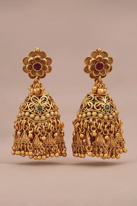 Shop_Smars Jewelry_Gold Plated Stones Floral Jaal Carved Necklace Set _Online_at_Aza_Fashions