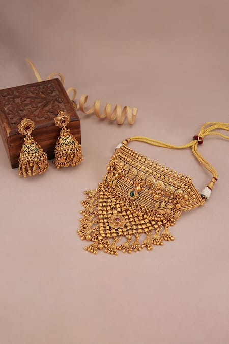 Smars Jewelry Floral Jaal Carved Necklace Set 