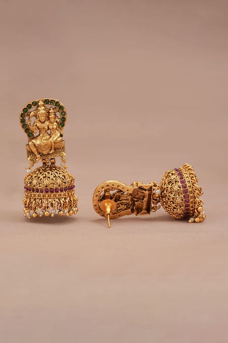 Buy_Smars Jewelry_Gold Plated Stones, Beads Shiv Parvati Carved Motif Necklace Set _Online_at_Aza_Fashions