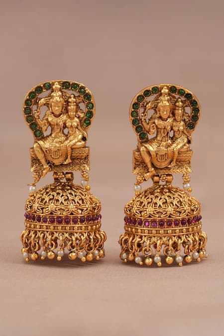 Shop Smars Jewelry Gold Plated Stones, Beads Shiv Parvati Carved Motif Necklace Set Online at Aza Fashions Shop_Smars Jewelry_Gold Plated Stones, Beads Shiv Parvati Carved Motif Necklace Set _Online_at_Aza_Fashions