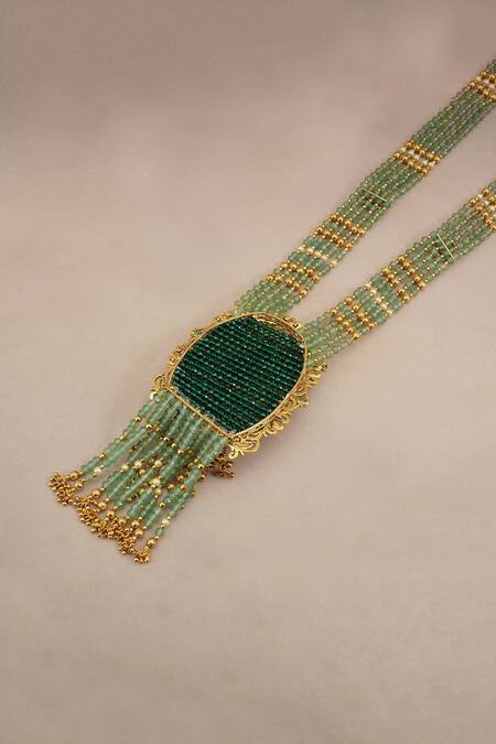 Buy_Smars Jewelry_Gold Plated Stones, Beads Lord Vishnu Pendant Necklace Set_Online_at_Aza_Fashions