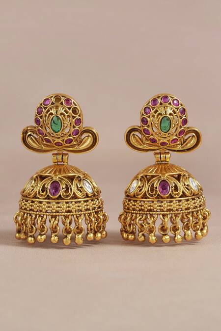 Smars Jewelry_Gold Plated Stones, Beads Lord Vishnu Pendant Necklace Set_at_Aza_Fashions