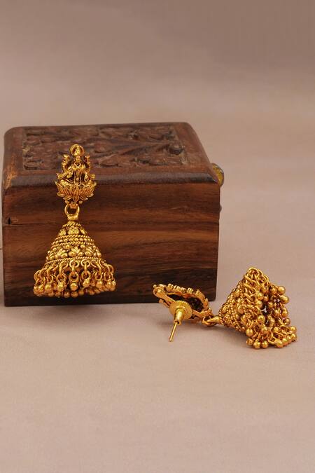 Buy_Smars Jewelry_Gold Plated Goddess Laxmi Carved Pendant Necklace Set_Online_at_Aza_Fashions