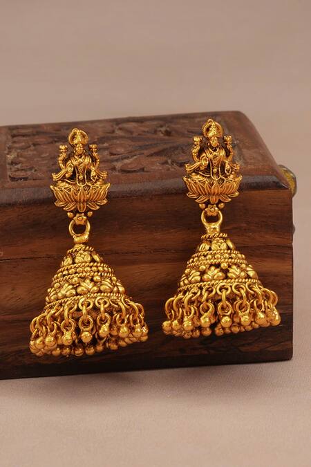 Shop_Smars Jewelry_Gold Plated Goddess Laxmi Carved Pendant Necklace Set_Online_at_Aza_Fashions