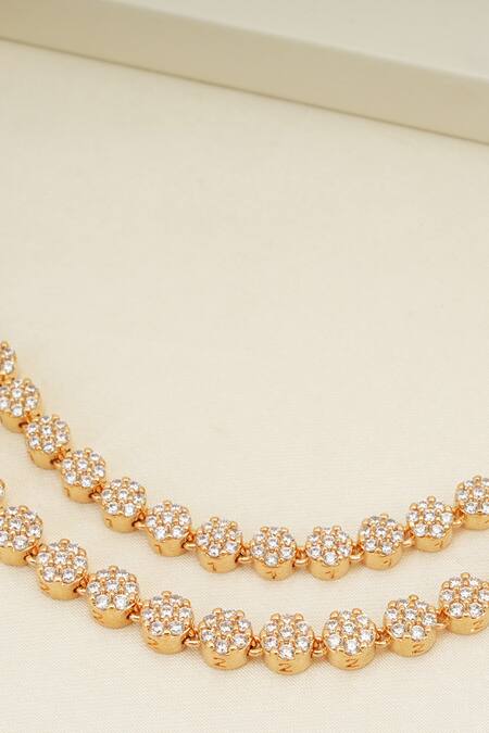 Smars Jewelry_Gold Plated Crystals Cubic Zirconia Floret Necklace Set_Online_at_Aza_Fashions