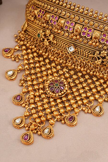 Smars Jewelry_Gold Plated Stones Embellished Necklace Set_Online_at_Aza_Fashions