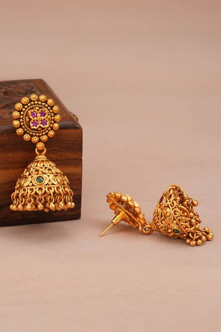 Shop_Smars Jewelry_Gold Plated Stones Embellished Necklace Set_Online_at_Aza_Fashions