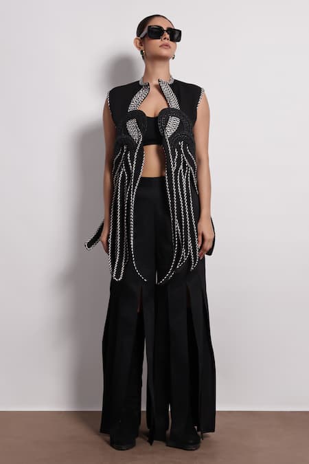 Devina Juneja Thread Woven Black Rope Jacket 