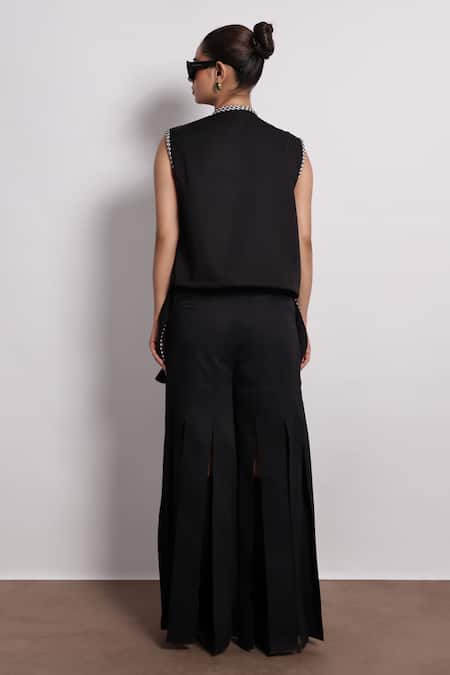 Shop Devina Juneja Black Crepe Tassels Round Neck Thread Woven Rope Jacket at Aza Fashions Shop_Devina Juneja_Black Crepe Tassels Round Neck Thread Woven Rope Jacket _at_Aza_Fashions