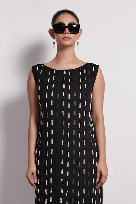 Buy Devina Juneja Black Crepe Pearls Boat Neck Fringe Embellished Midi Dress Online at Aza Fashions Buy_Devina Juneja_Black Crepe Pearls Boat Neck Fringe Embellished Midi Dress _Online_at_Aza_Fashions