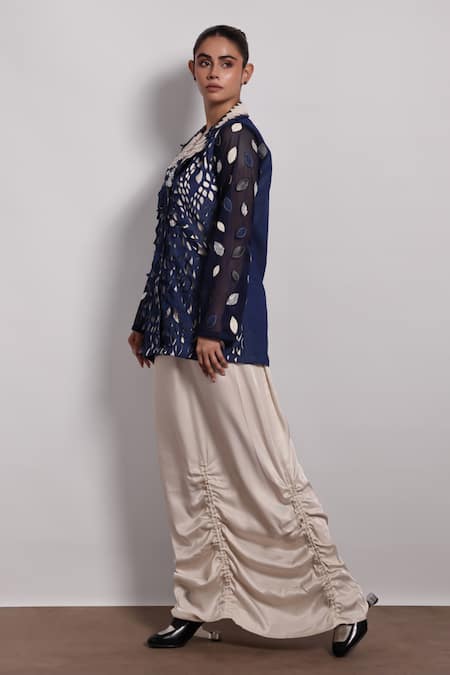 Shop Devina Juneja White Satin Bone Draped Skirt at Aza Fashions Shop_Devina Juneja_White Satin Bone Draped Skirt _at_Aza_Fashions