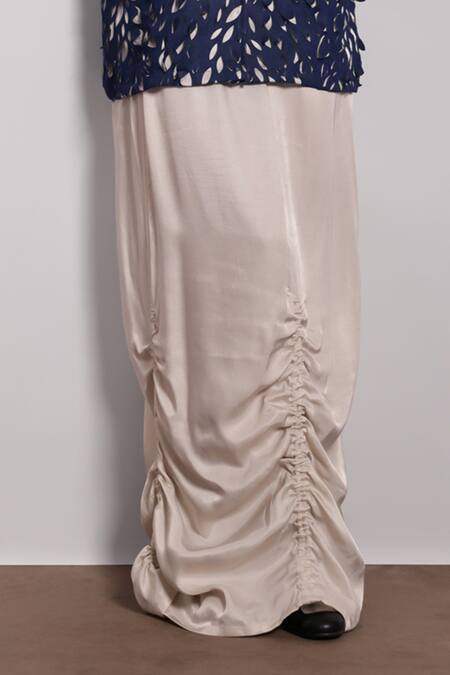 Devina Juneja White Satin Bone Draped Skirt Online at Aza Fashions Devina Juneja_White Satin Bone Draped Skirt _Online_at_Aza_Fashions