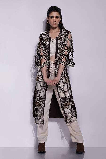 Shop Devina Juneja White Satin, Crepe Round Neck Draped Top And Knot Pant Set at Aza Fashions Shop_Devina Juneja_White Satin, Crepe Round Neck Draped Top And Knot Pant Set_at_Aza_Fashions