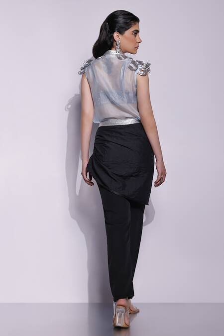 Shop_Devina Juneja_Black Crepe Draped Pant _at_Aza_Fashions