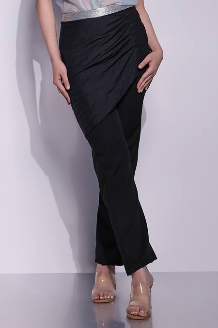 Devina Juneja_Black Crepe Draped Pant _Online_at_Aza_Fashions