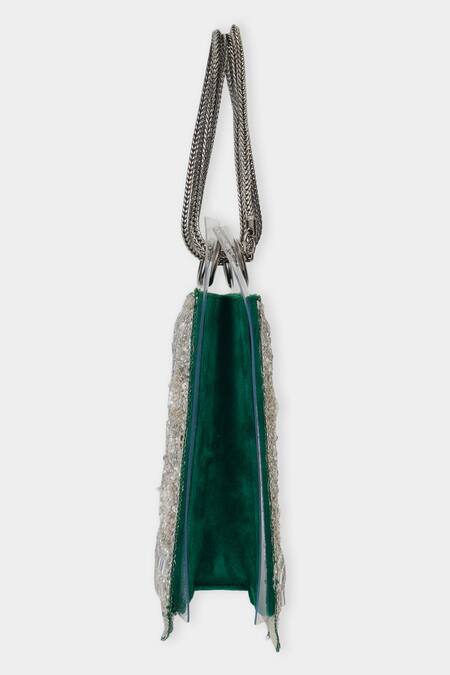 Aanchal Sayal Emerald Green Cutdana Sequin Embroidered Panel Bag Online at Aza Fashions Aanchal Sayal_Emerald Green Cutdana Sequin Embroidered Panel Bag_Online_at_Aza_Fashions