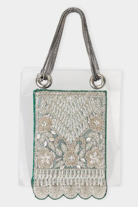 Aanchal Sayal Emerald Green Cutdana Sequin Embroidered Panel Bag at Aza Fashions Aanchal Sayal_Emerald Green Cutdana Sequin Embroidered Panel Bag_at_Aza_Fashions