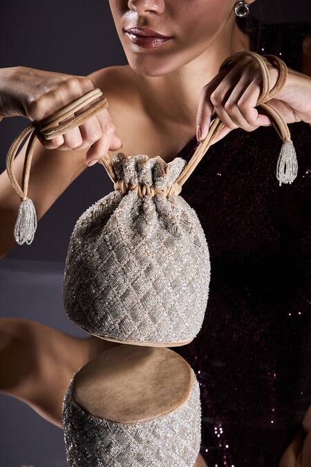 Aanchal Sayal Gold Cutdana Sequin Potli Bag Online at Aza Fashions Aanchal Sayal_Gold Cutdana Sequin Potli Bag_Online_at_Aza_Fashions