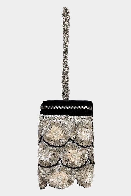 Aanchal Sayal Black Cut Work, Sequins 3d Flora Embellished Box Bag Online at Aza Fashions Aanchal Sayal_Black Cut Work, Sequins 3d Flora Embellished Box Bag_Online_at_Aza_Fashions