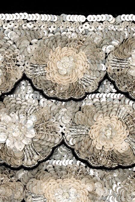 Shop Aanchal Sayal Black Cut Work, Sequins 3d Flora Embellished Box Bag Online at Aza Fashions Shop_Aanchal Sayal_Black Cut Work, Sequins 3d Flora Embellished Box Bag_Online_at_Aza_Fashions