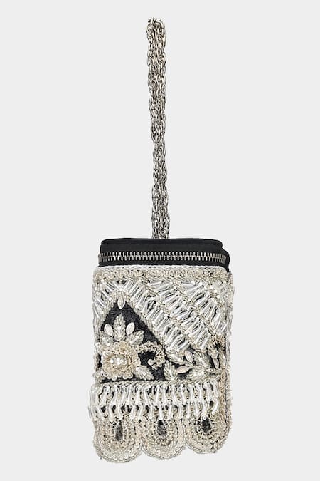 Aanchal Sayal Black Cutdana Bloom Vine Embellished Box Bag Online at Aza Fashions Aanchal Sayal_Black Cutdana Bloom Vine Embellished Box Bag_Online_at_Aza_Fashions