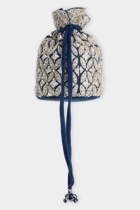 Aanchal Sayal Blue Cutdana Bloom Embroidered Potli Bag Online at Aza Fashions Aanchal Sayal_Blue Cutdana Bloom Embroidered Potli Bag_Online_at_Aza_Fashions