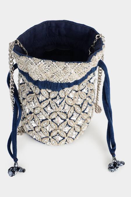Buy Aanchal Sayal Blue Cutdana Bloom Embroidered Potli Bag Online at Aza Fashions Buy_Aanchal Sayal_Blue Cutdana Bloom Embroidered Potli Bag_Online_at_Aza_Fashions