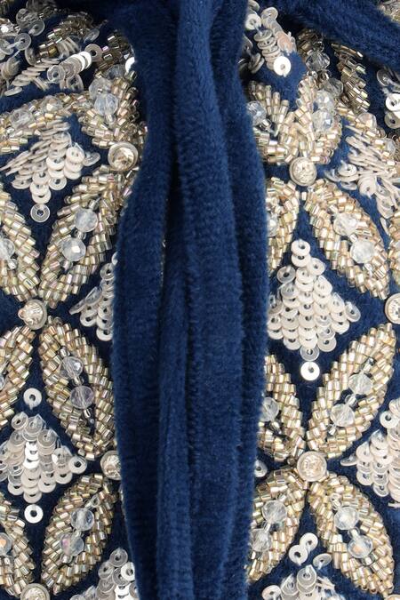 Aanchal Sayal Blue Cutdana Bloom Embroidered Potli Bag at Aza Fashions Aanchal Sayal_Blue Cutdana Bloom Embroidered Potli Bag_at_Aza_Fashions