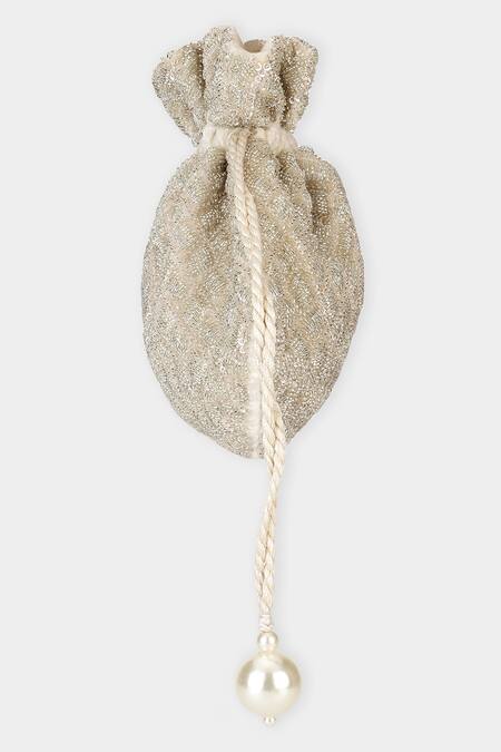 Aanchal Sayal Silver Cutdana Crystal Embellished Velvet Potli Bag Online at Aza Fashions Aanchal Sayal_Silver Cutdana Crystal Embellished Velvet Potli Bag_Online_at_Aza_Fashions