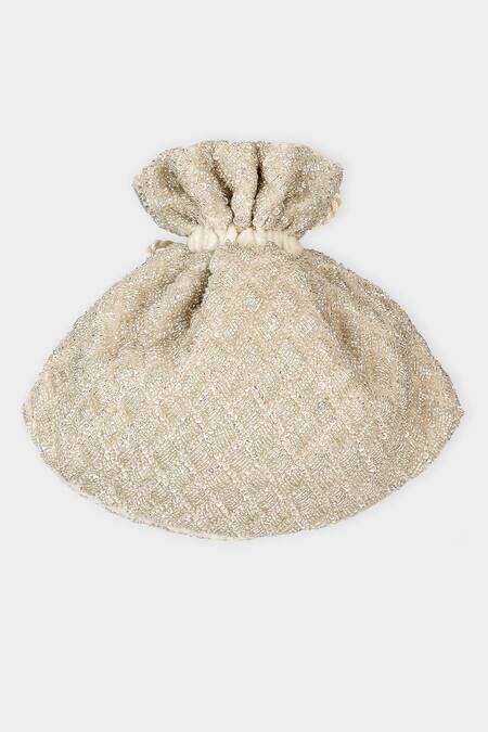 Shop Aanchal Sayal Silver Cutdana Crystal Embellished Velvet Potli Bag at Aza Fashions Shop_Aanchal Sayal_Silver Cutdana Crystal Embellished Velvet Potli Bag_at_Aza_Fashions