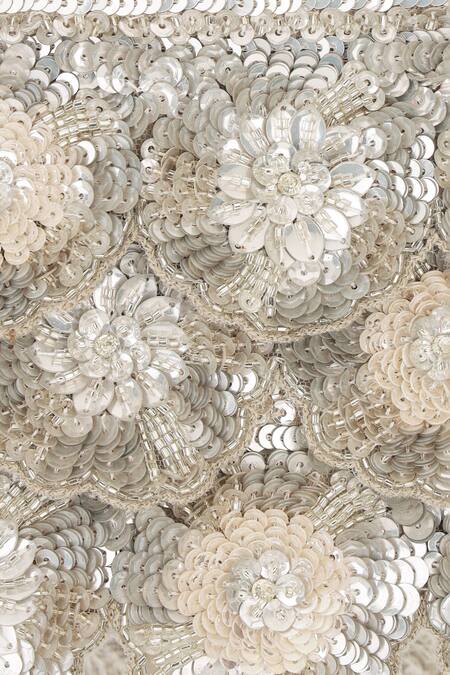 Buy Aanchal Sayal Beige Cutdana And Silver 3d Floret Embellished Box Bag Online at Aza Fashions Buy_Aanchal Sayal_Beige Cutdana And Silver 3d Floret Embellished Box Bag_Online_at_Aza_Fashions