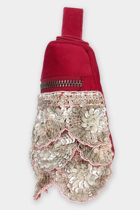 Aanchal Sayal Red Cutdana Crimsonlux 3d Petal Bloom Pouch Bag Online at Aza Fashions Aanchal Sayal_Red Cutdana Crimsonlux 3d Petal Bloom Pouch Bag_Online_at_Aza_Fashions