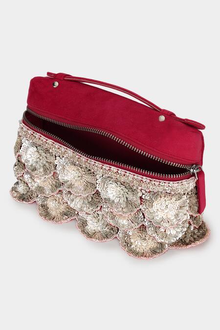 Buy Aanchal Sayal Red Cutdana Crimsonlux 3d Petal Bloom Pouch Bag Online at Aza Fashions Buy_Aanchal Sayal_Red Cutdana Crimsonlux 3d Petal Bloom Pouch Bag_Online_at_Aza_Fashions