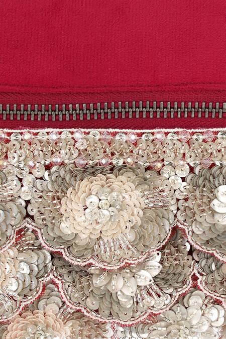 Shop Aanchal Sayal Red Cutdana Crimsonlux 3d Petal Bloom Pouch Bag Online at Aza Fashions Shop_Aanchal Sayal_Red Cutdana Crimsonlux 3d Petal Bloom Pouch Bag_Online_at_Aza_Fashions