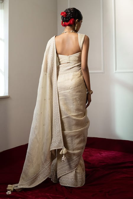 Nabo Gold Hand Embroidered Saree With Blouse 