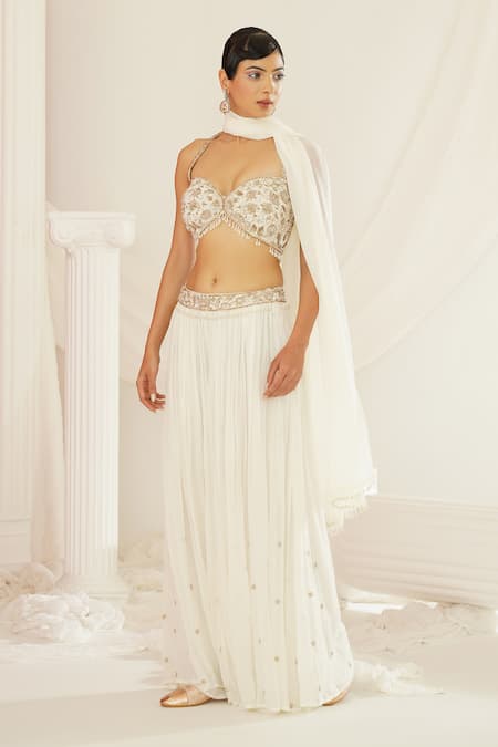 Shop Kapda Dori White Georgette Pearls, Sequins, Stones, Hand Embroidered Blouse Palazzo Set Online at Aza Fashions Shop_Kapda Dori_White Georgette Pearls, Sequins, Stones, Hand Embroidered Blouse Palazzo Set _Online_at_Aza_Fashions