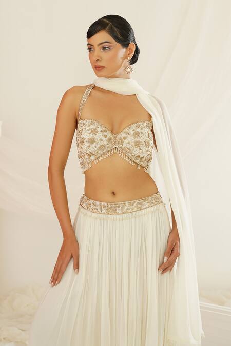 Kapda Dori White Georgette Pearls, Sequins, Stones, Hand Embroidered Blouse Palazzo Set at Aza Fashions Kapda Dori_White Georgette Pearls, Sequins, Stones, Hand Embroidered Blouse Palazzo Set _at_Aza_Fashions