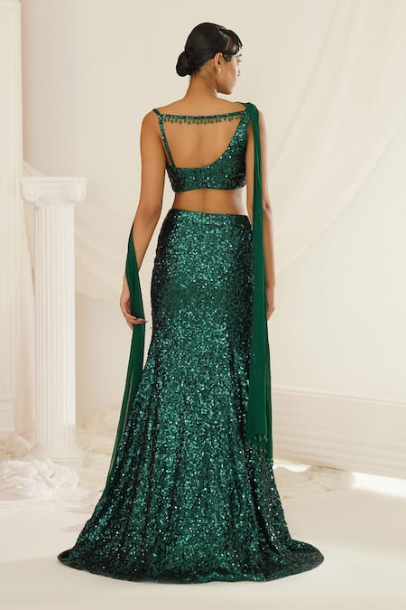 Shop Kapda Dori Green Net, Georgette, Silk Sequins Sweetheart Bottle Embellished Skirt Set at Aza Fashions Shop_Kapda Dori_Green Net, Georgette, Silk Sequins Sweetheart Bottle Embellished Skirt Set _at_Aza_Fashions
