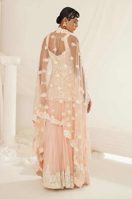 Shop Kapda Dori Pink Georgette, Net Cut Work, Embroidery, Crystals Floral Hand Kurta Set at Aza Fashions Shop_Kapda Dori_Pink Georgette, Net Cut Work, Embroidery, Crystals Floral Hand Kurta Set _at_Aza_Fashions