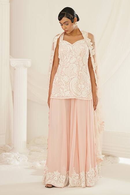 Buy Kapda Dori Pink Georgette, Net Cut Work, Embroidery, Crystals Floral Hand Kurta Set Online at Aza Fashions Buy_Kapda Dori_Pink Georgette, Net Cut Work, Embroidery, Crystals Floral Hand Kurta Set _Online_at_Aza_Fashions