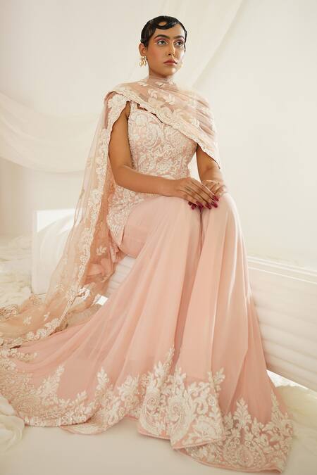 Buy Kapda Dori Pink Georgette, Net Cut Work, Embroidery, Crystals Floral Hand Kurta Set Buy_Kapda Dori_Pink Georgette, Net Cut Work, Embroidery, Crystals Floral Hand Kurta Set