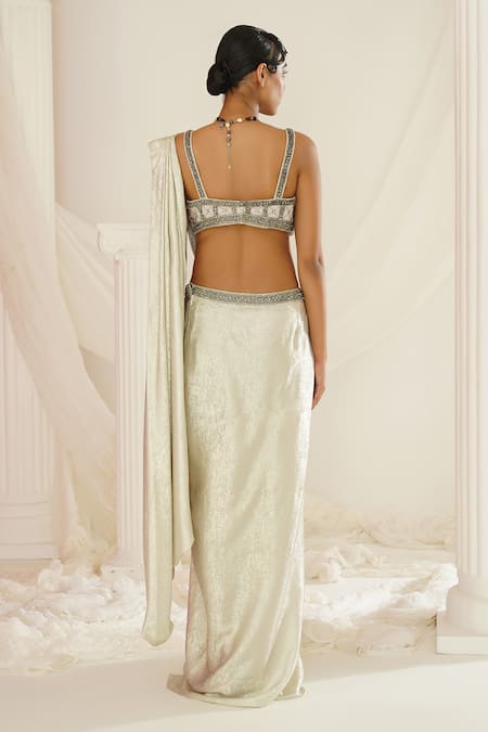 Kapda Dori Geometric Hand Embroidered Pre-Draped Saree 