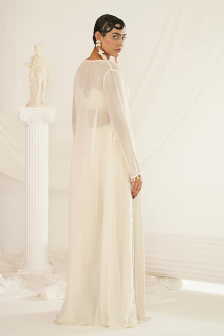 Kapda Dori Ivory Silk, Organza, Satin Pearls, Cut Drop Jacket And Embroidered Palazzo Set Online at Aza Fashions Kapda Dori_Ivory Silk, Organza, Satin Pearls, Cut Drop Jacket And Embroidered Palazzo Set _Online_at_Aza_Fashions