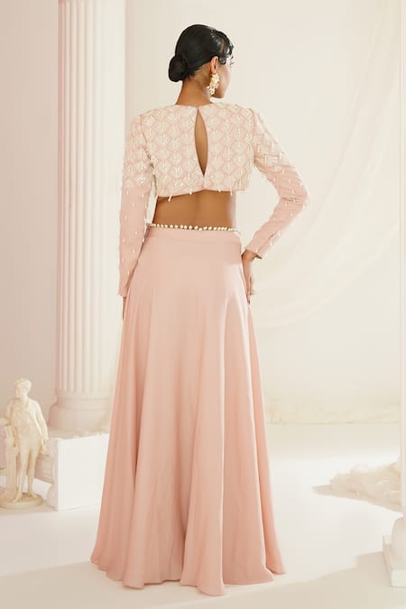 Kapda Dori Hand Embroidered Pink Blouse Skirt Set 