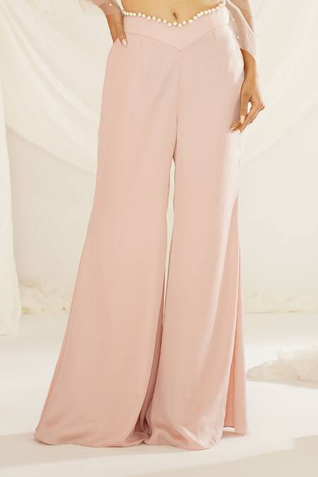 Shop Kapda Dori Pink Net, Satin, Silk Pearls, Sequins, Hand Embroidered Blouse And Palazzo Set Online at Aza Fashions Shop_Kapda Dori_Pink Net, Satin, Silk Pearls, Sequins, Hand Embroidered Blouse And Palazzo Set _Online_at_Aza_Fashions