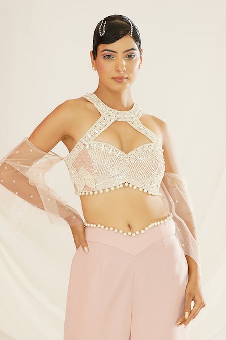 Kapda Dori Pink Net, Satin, Silk Pearls, Sequins, Hand Embroidered Blouse And Palazzo Set at Aza Fashions Kapda Dori_Pink Net, Satin, Silk Pearls, Sequins, Hand Embroidered Blouse And Palazzo Set _at_Aza_Fashions